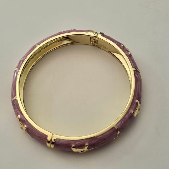 JTF Elephant Palm Tree Bangle Bracelet Gold Purple Pink Enamel - Picture 2 of 10
